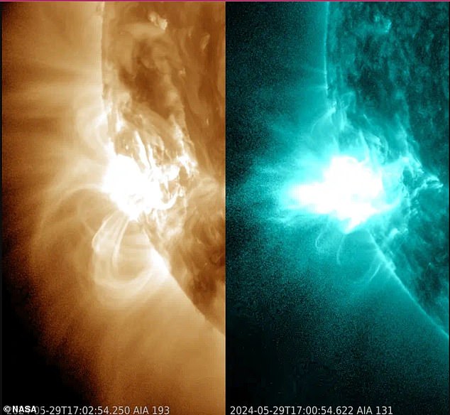 US government space weather experts are warning that a powerful, three-day solar storm will hit Earth today - following a solar flare that triggered a coronal mass ejection (CME) towards Earth - which could cause 'power grid fluctuations'